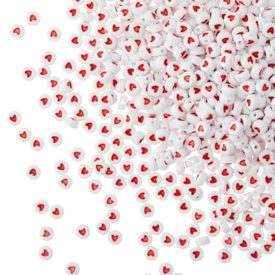 White & Red Heart Acrylic Circle Craft Beads, 7mm by Bead Landing&trade; {1}