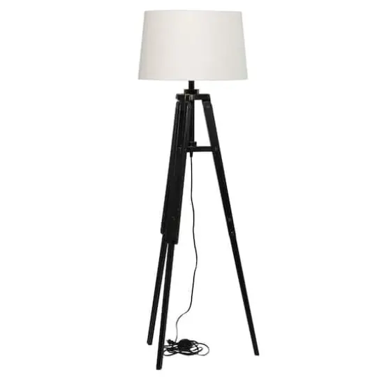 Black Wood Industrial Floor Lamp, 62" x 21" x 21" {5}