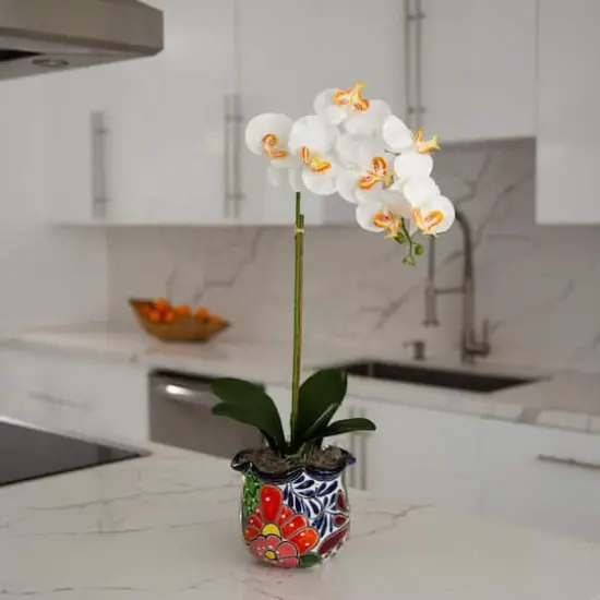 2ft. Artificial Orchid Arrangement in Handmade Mexican Talavera Ceramic Planter {3}