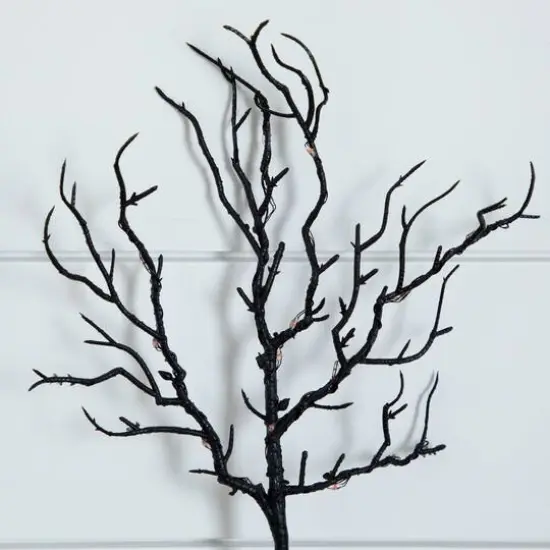 14in. Pre-Lit Artificial Halloween Black Twig Branches with 45 Orange LED Lights and Integrated Ground Stake - Set of 3 {4}