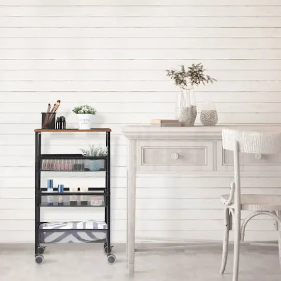 Black Rustic 3-Tier Metal Wire Storage Kitchen Cart on Wheels {5}