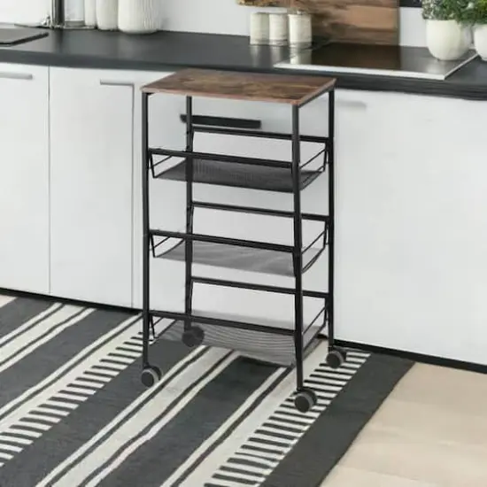 Black Rustic 3-Tier Metal Wire Storage Kitchen Cart on Wheels {1}