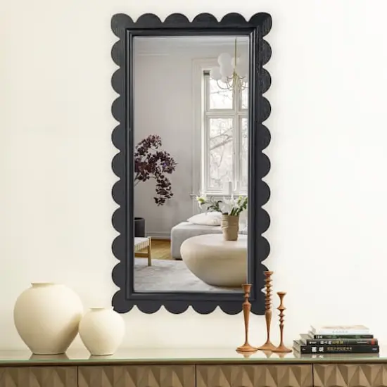 Glitzhome&reg; 42.5" Modern Black Wood Frame Wavy Rectangle Wall Mirror {4}