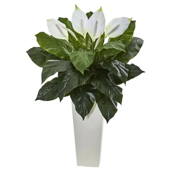 3ft. Peace Lily Plant in White Tower Planter {1}