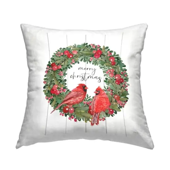 Stupell Industries Merry Christmas Cardinal Wreath Throw Pillow {1}