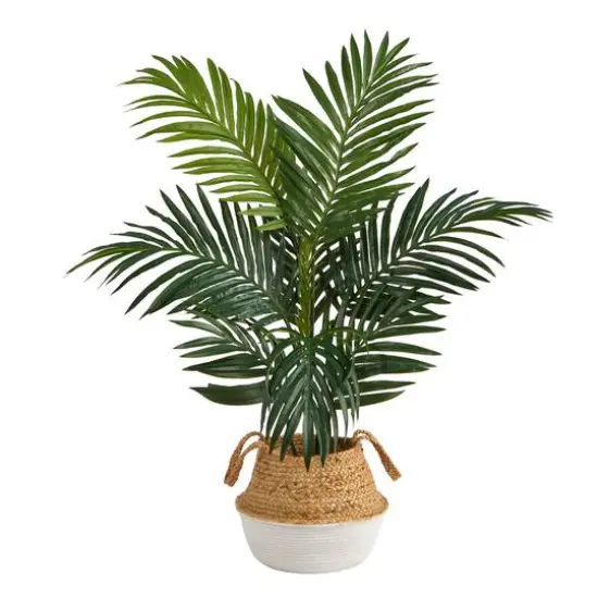 4ft. Kentia Palm Artificial Tree in Boho Chic Handmade Cotton & Jute White Woven Planter {3}