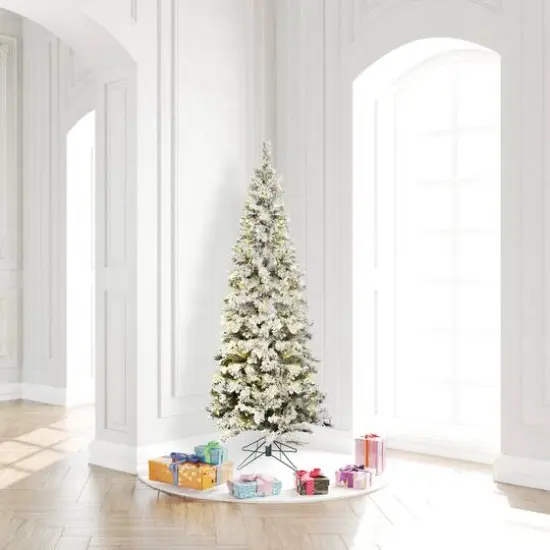 6.5ft. Pre-Lit Flocked Pacific Pine Artificial Christmas Tree, Pure White LED Lights {3}