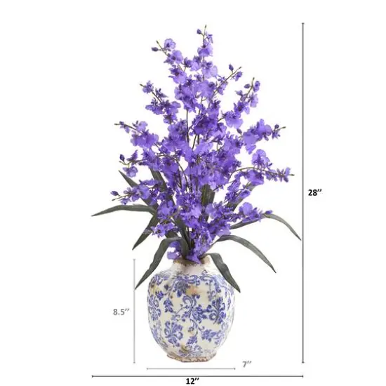 2.3ft. Dancing Lady Orchid Artificial Arrangement in Decorative Vase Purple {4}