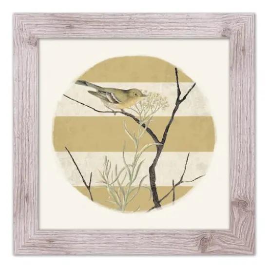 Framed Western Vintage Bird & Stripes Print White {1}