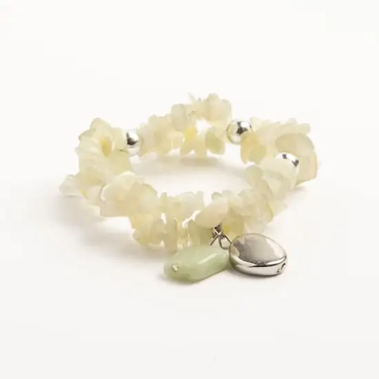 John Bead New Jade Light Green Natural Stone 2-Strand Bracelet with Circle Charm {4}
