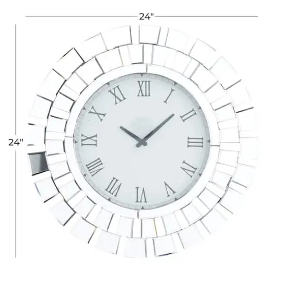Silver MDF Glam Wall Clock, 24" x 2" x 24" {6}