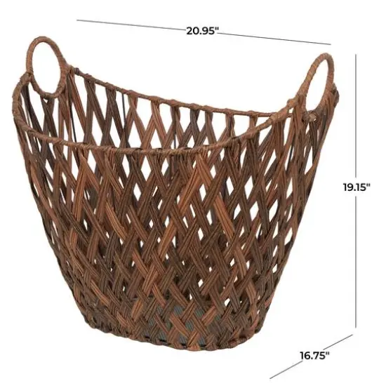 21" Bronze Plastic Rattan Geometric Woven Storage Basket {8}