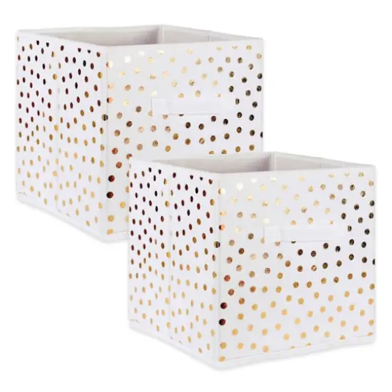 DII&reg; 13" Nonwoven Polyester Small Dots Storage Cubes, 2ct. White/Gold {1}