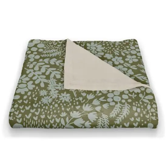 Dainty Floral Coral Fleece Blanket Green {3}