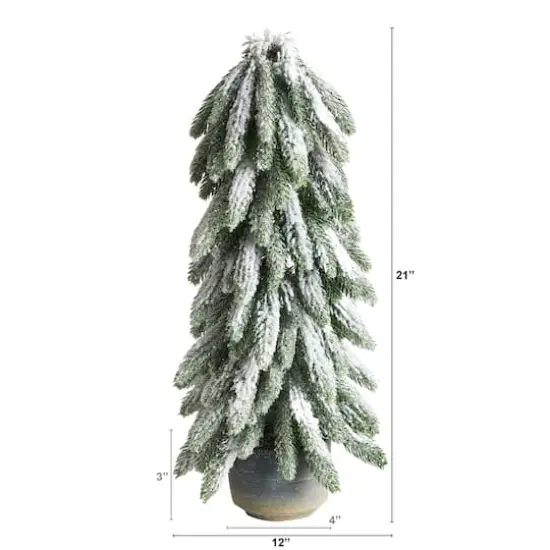 21" Unlit Flocked Artificial Christmas Tree in Decorative Planter {4}