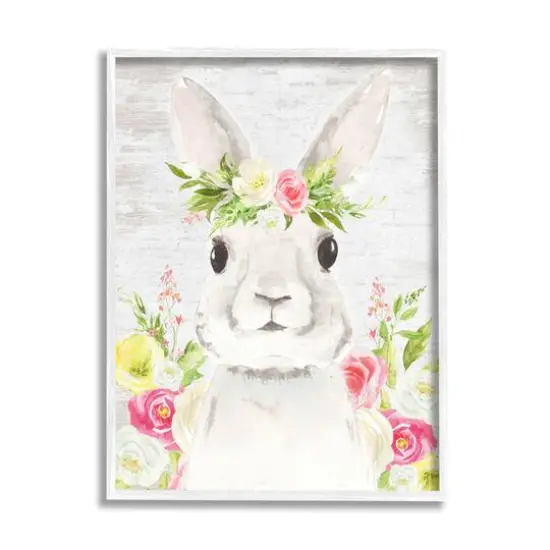 Stupell Industries Rustic Easter Bunny Flower Crown Spring Bouquet Framed Giclee Art White {1}