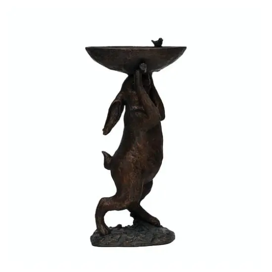 Hello Honey&reg; 17" Green Patina Finish Rabbit Birdbath {1}