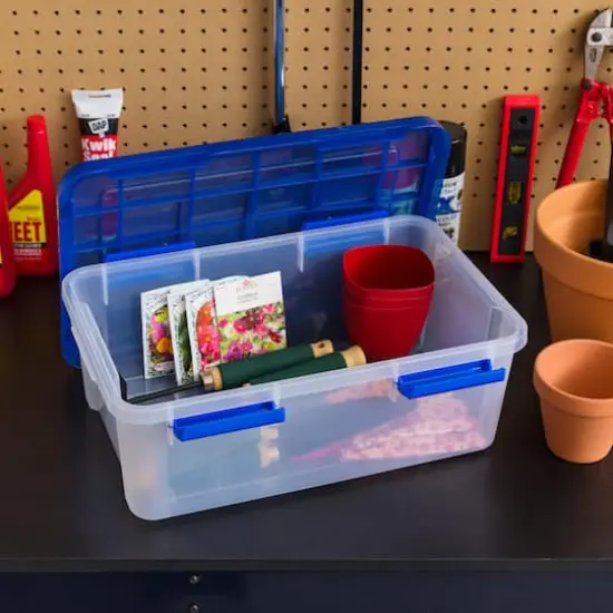 IRIS&reg; WeatherPro&trade; 16qt. Clear Heavy Duty Plastic Storage Bin with Blue Lid {3}