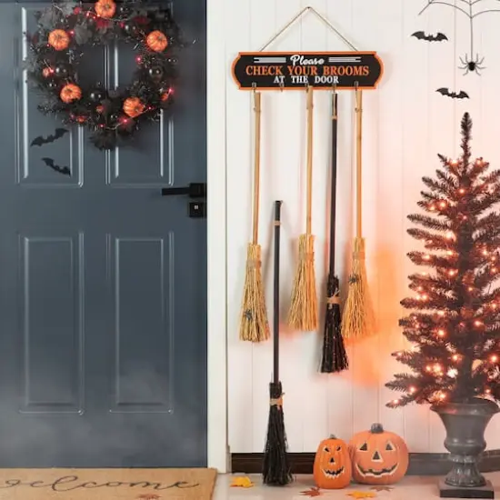 Glitzhome&reg; 42" Halloween Wood Brooms Parking Porch D&eacute;cor {3}