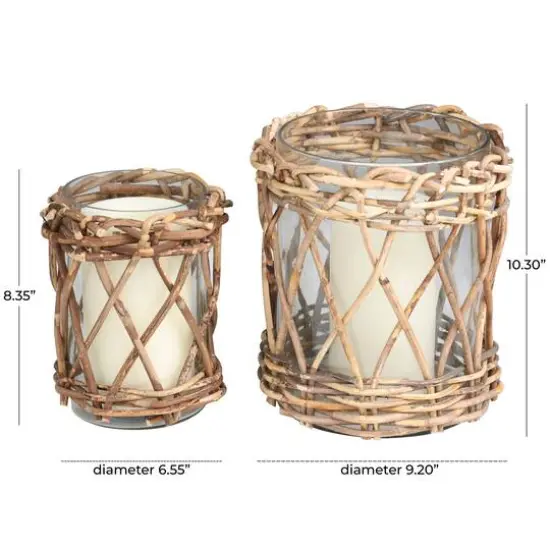 Clear Glass & Rattan Woven Candle Holder Set {5}