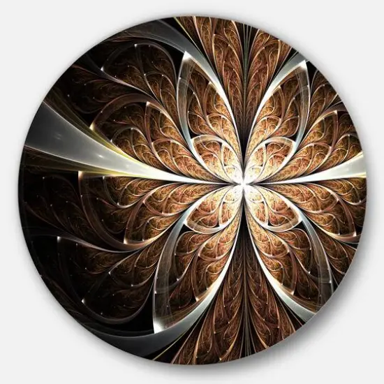 Designart - Fractal Flower Brown Black Digital Art' Floral Metal Circle Wall Art {1}