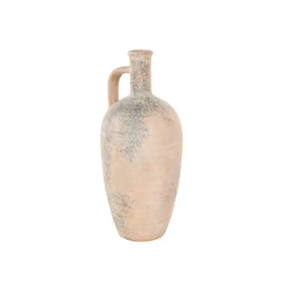18" Beige Ceramic Antique Style Distressed Vase with Handles {7}