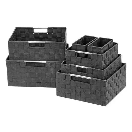 Sorbus 7-Piece Stackable Tote Basket Set with Handles Gray {1}