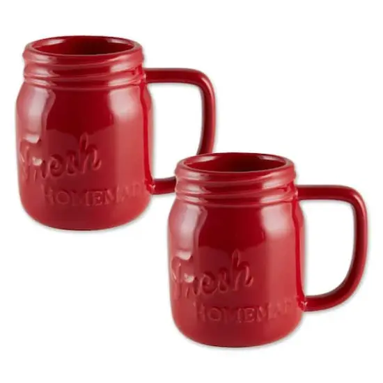 DII&reg; Red Mason Jar Ceramic Mugs, 2ct. {1}