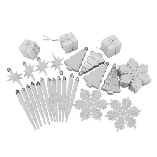 125ct. Winter White & Silver Shatterproof 4-Finish Christmas Ornaments {7}