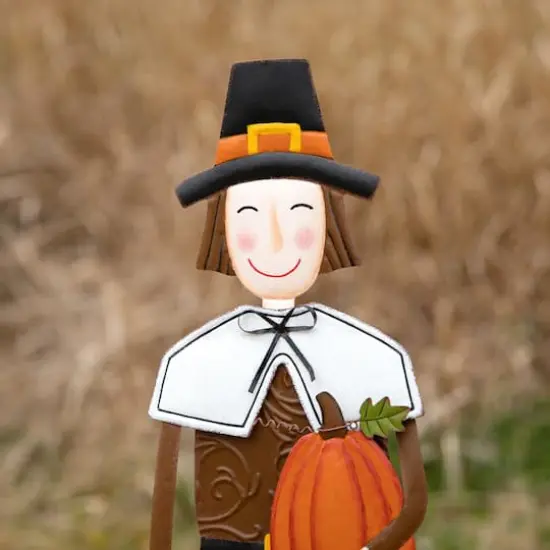 Glitzhome&reg; 36" Metal Thanksgiving Pilgrim Boy Standing Or Hanging Yard Stake {5}