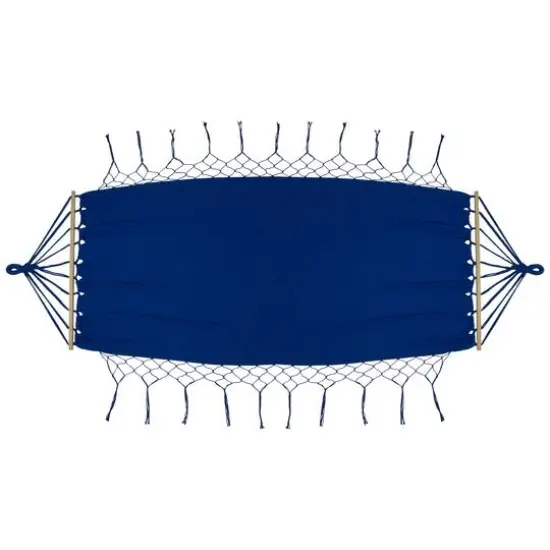 100" x 41" Hammock with Netted Fringe & Wooden Bars Blue {1}