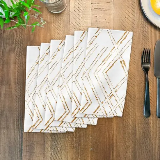 Diamond Cotton Twill Napkin White and Gold {4}