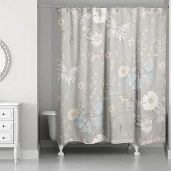Butterflies Shower Curtain Gray {3}