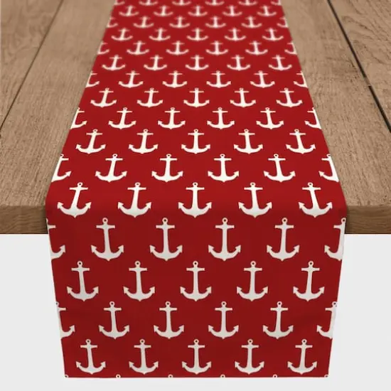 Anchors Indoor/Outdoor Table Runner White on Red {4}