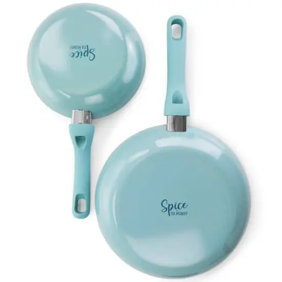 Spice by Tia Mowry Savory Saffron 2 Piece Ceramic Nonstick Aluminum Frying Pan Set Mint {5}