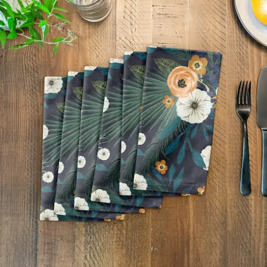 Tropical Floral Cotton Twill Napkin Navy {4}