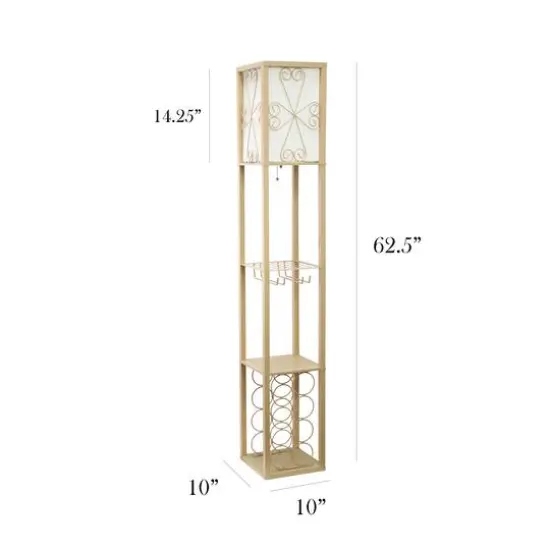 Simple Designs&trade; Floor Lamp Storage Shelf and Wine Rack with Linen Shade Tan {4}
