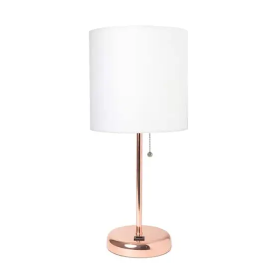 Creekwood Home 19.5" Oslo USB Port Table Lamp Rose Gold/White Shade {1}