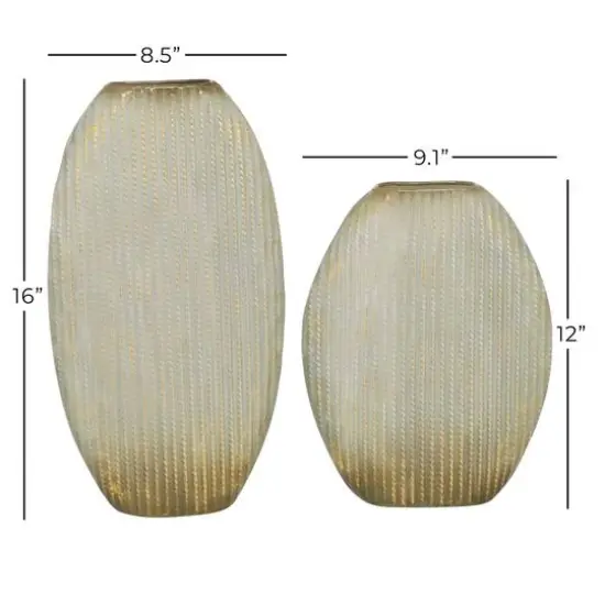 Set of 2 Gold Metal Contemporary Vase, 12", 16" {7}