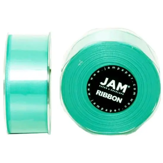 JAM Paper 1.5" x 25yd. Double Faced Satin Ribbon Teal Blue {1}