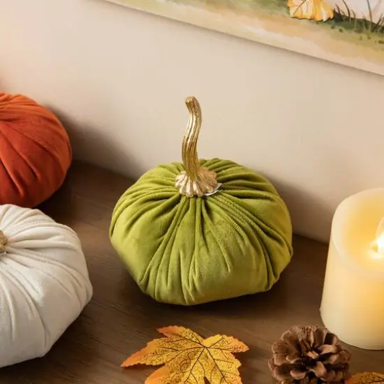 Glitzhome&reg; Colorful Velvet Pumpkins Set {14}