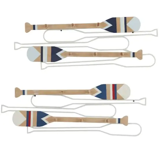 Light Brown Wood 12 Hangers Paddle Wall Hook with Stripe Patterns Set of 2 30", 29" {1}
