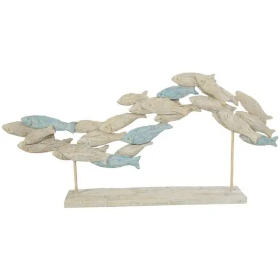 24" Light Blue Ombre Textured Polystone Fish Swimming Sculpture with Stand {6}