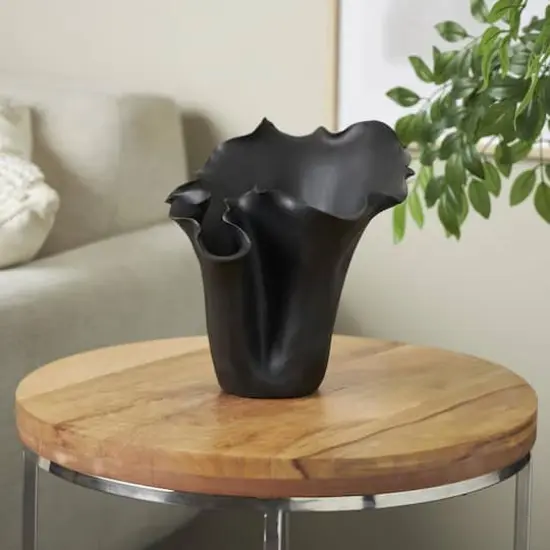 10" Black Abstract Floral Ceramic Vase {3}