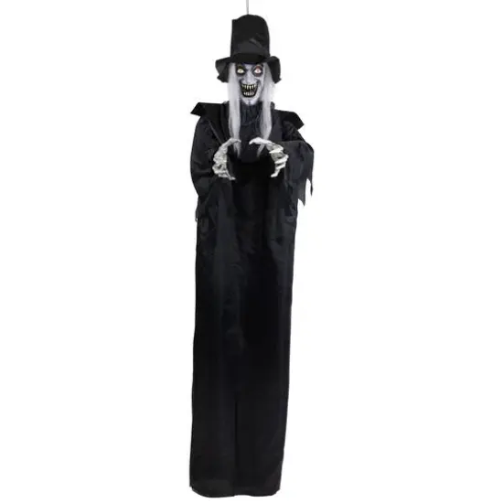 6ft. Lit Animated Vampire in Robe & Top Hat Halloween Decoration {1}