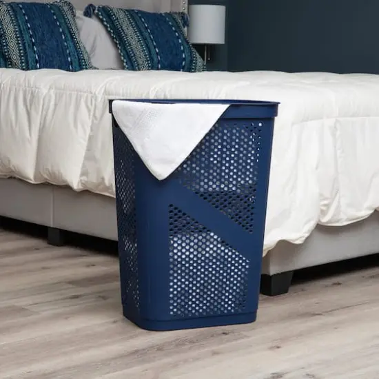 Mind Reader 17" x 24" Slim Plastic Laundry Hamper Navy {3}