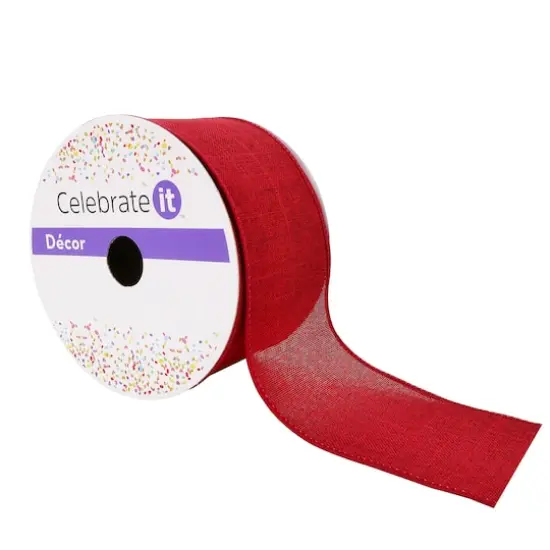 2.5" x 25ft. Faux Linen Wired Ribbon by Celebrate It&reg; Dark Red {1}