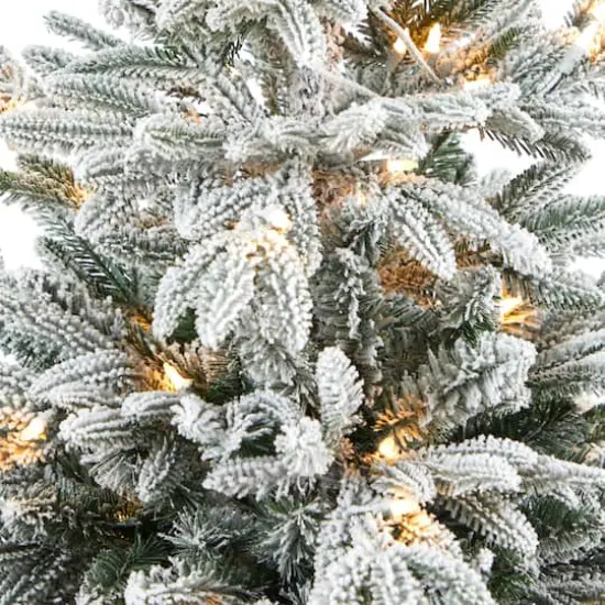 5ft. Pre-Lit Flocked Manchester Spruce Artificial Christmas Tree in Tower Planter, Clear Lights {4}
