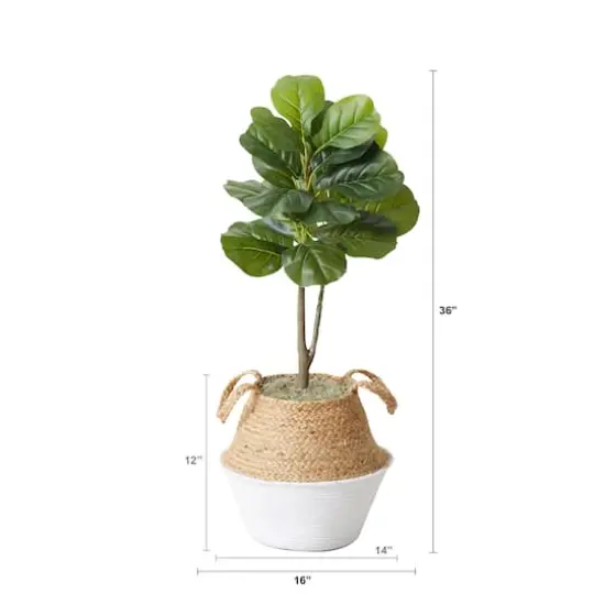 3ft. Artificial Fiddle Leaf Fig Tree With Handmade Cotton & Jute Woven Basket DIY Kit White {3}