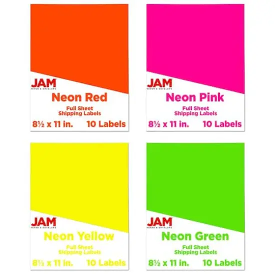 JAM Paper Assorted Neon Full Sheet Shipping Labels, 8.5" x 11" {1}